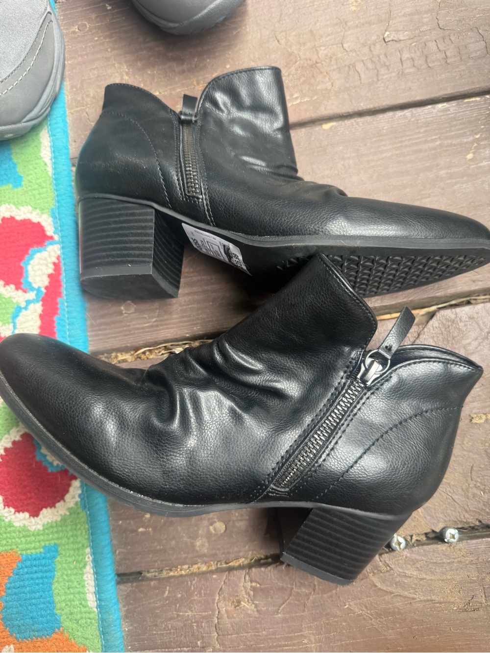 Classic Black Leather-Look Ankle Booties with Block Heel